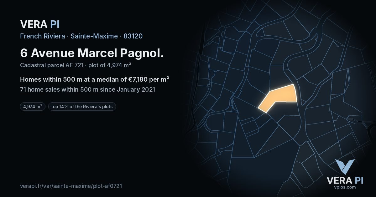 6 Avenue Marcel Pagnol, Sainte-Maxime at night – the plot lit, the parcels around coloured by the prices near them