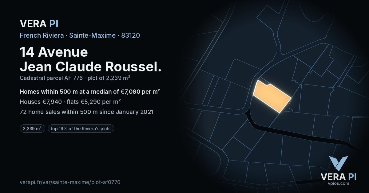 14 Avenue Jean Claude Roussel, Sainte-Maxime at night – the plot lit, the parcels around coloured by the prices near them
