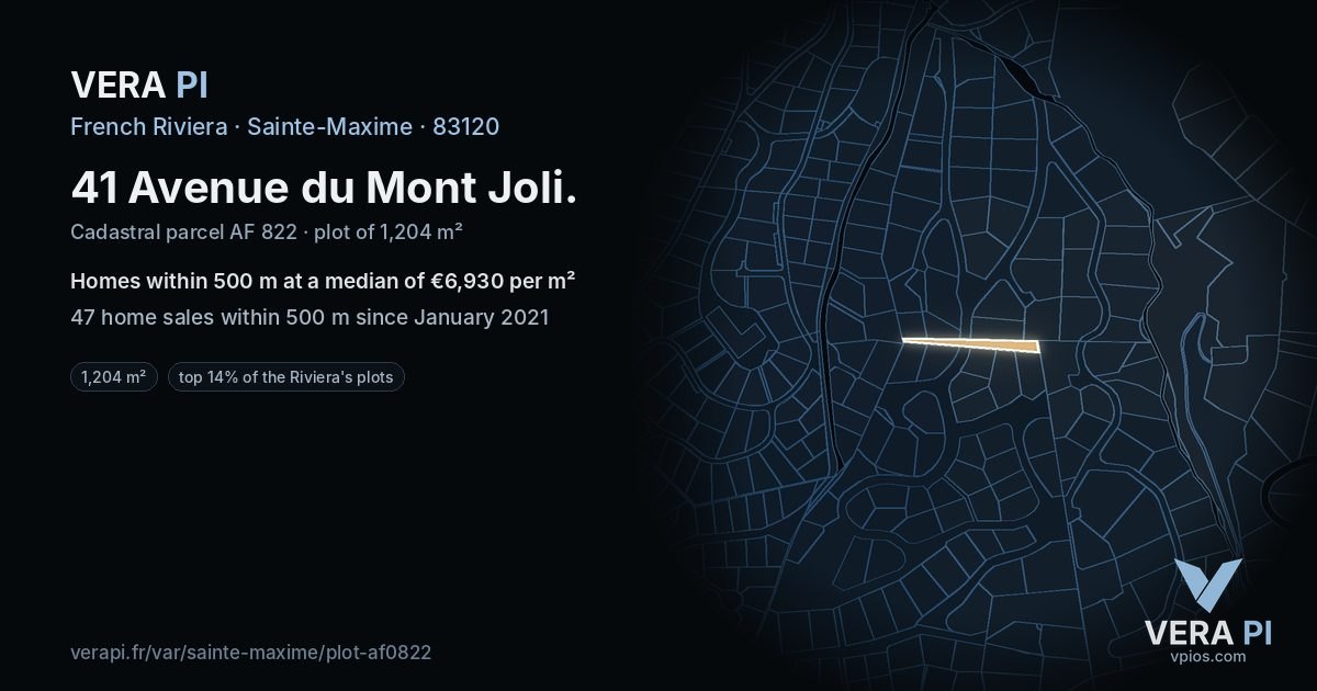 41 Avenue du Mont Joli, Sainte-Maxime at night – the plot lit, the parcels around coloured by the prices near them