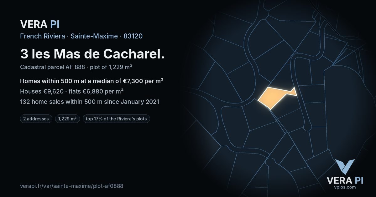 3 les Mas de Cacharel, Sainte-Maxime at night – the plot lit, the parcels around coloured by the prices near them