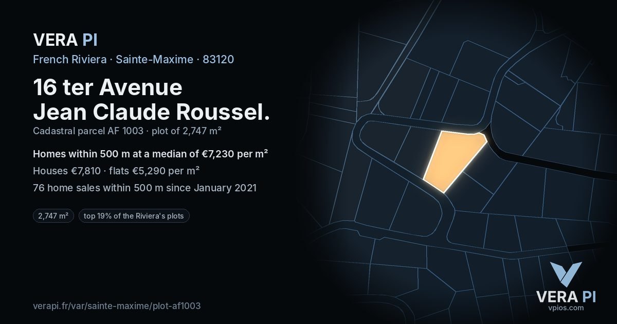 16 ter Avenue Jean Claude Roussel, Sainte-Maxime at night – the plot lit, the parcels around coloured by the prices near them