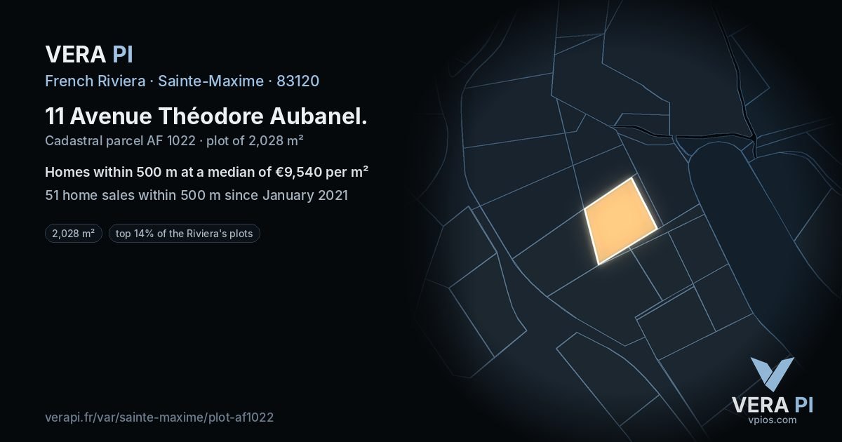 11 Avenue Théodore Aubanel, Sainte-Maxime at night – the plot lit, the parcels around coloured by the prices near them