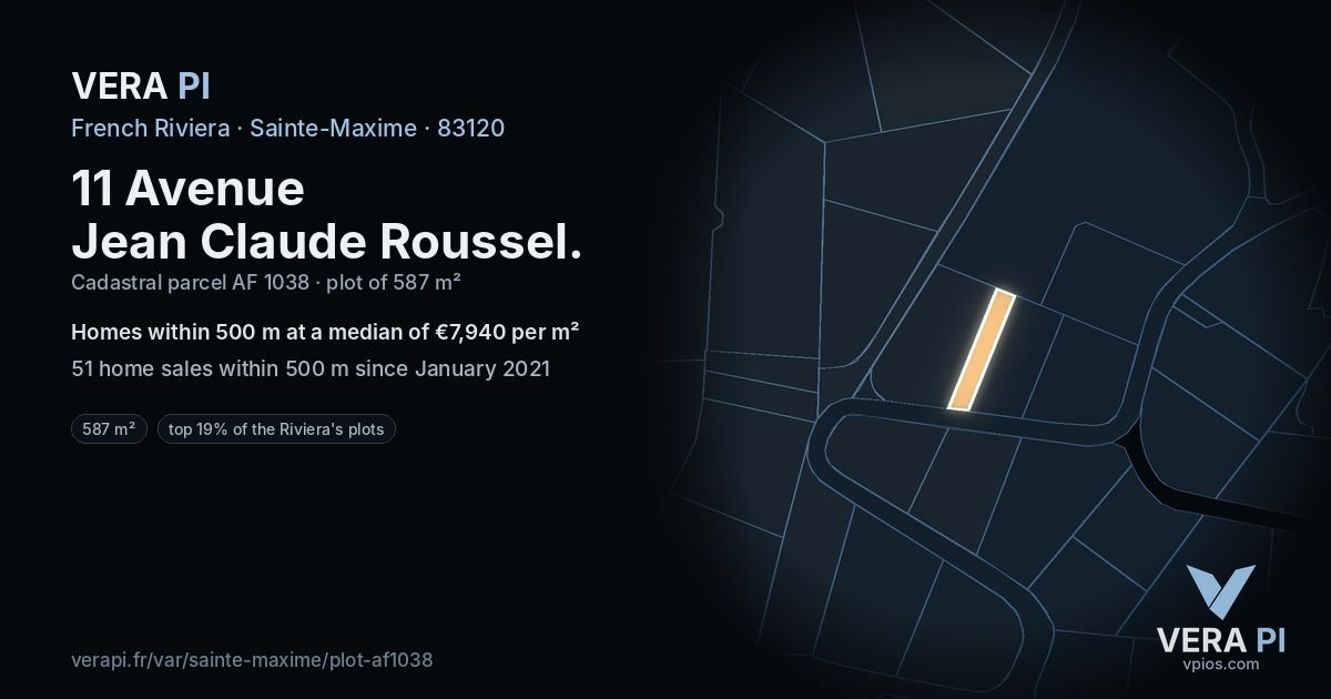 11 Avenue Jean Claude Roussel, Sainte-Maxime at night – the plot lit, the parcels around coloured by the prices near them