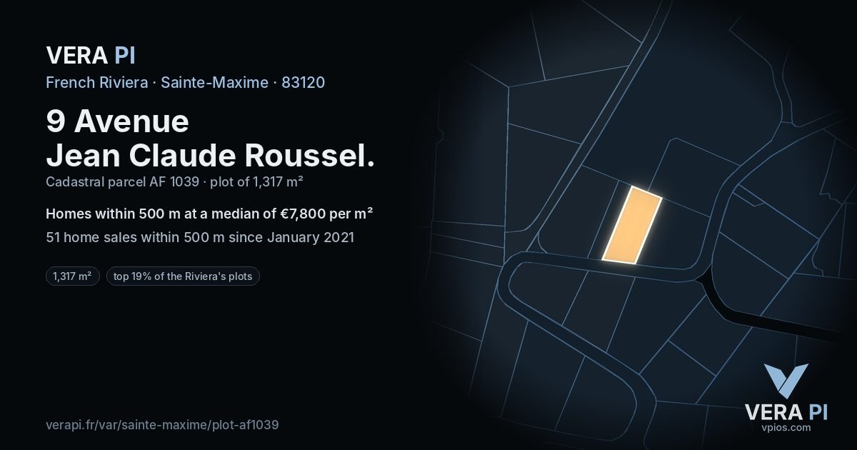 9 Avenue Jean Claude Roussel, Sainte-Maxime at night – the plot lit, the parcels around coloured by the prices near them