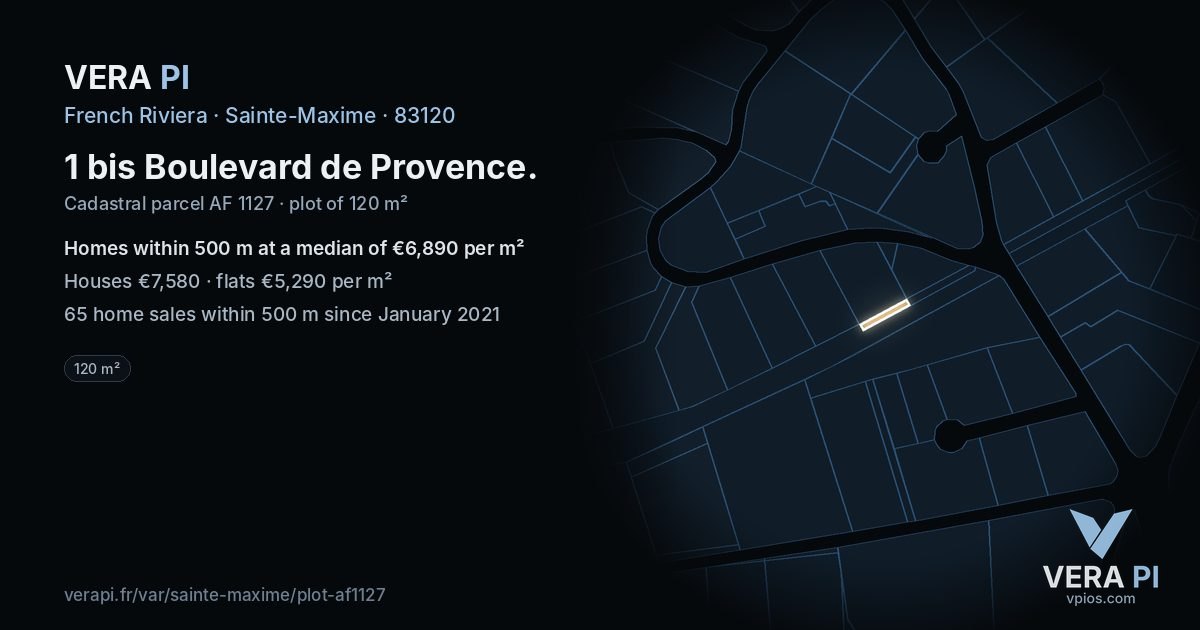 1 bis Boulevard de Provence, Sainte-Maxime at night – the plot lit, the parcels around coloured by the prices near them