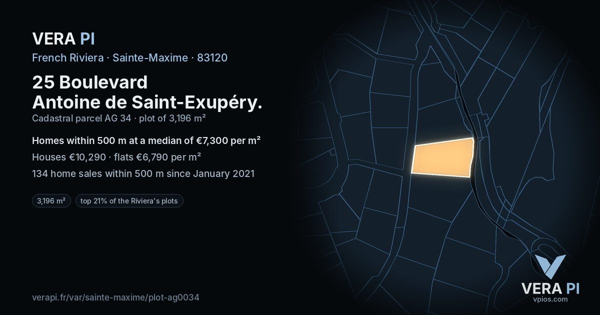 25 Boulevard Antoine de Saint-Exupéry, Sainte-Maxime at night – the plot lit, the parcels around coloured by the prices near them