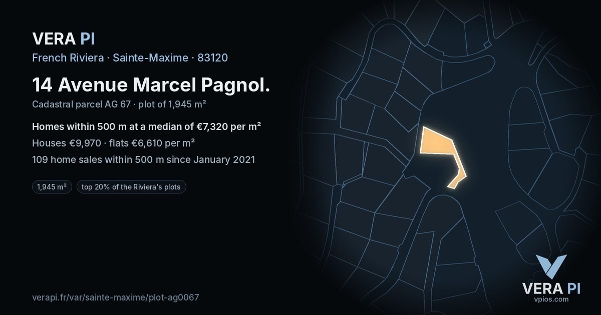 14 Avenue Marcel Pagnol, Sainte-Maxime at night – the plot lit, the parcels around coloured by the prices near them