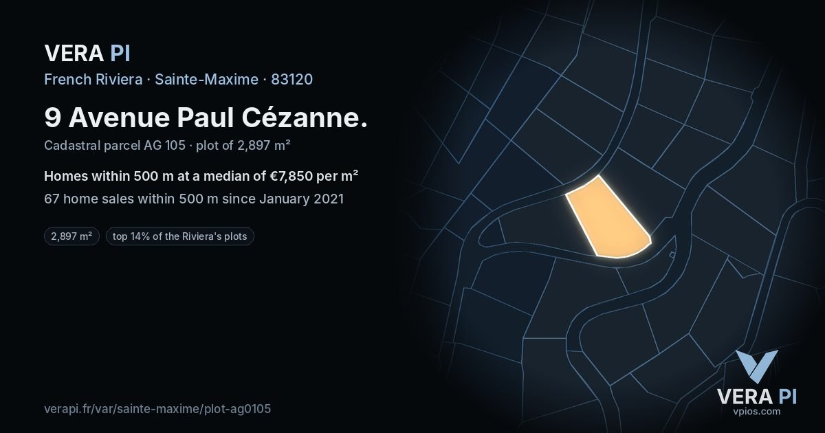 9 Avenue Paul Cézanne, Sainte-Maxime at night – the plot lit, the parcels around coloured by the prices near them