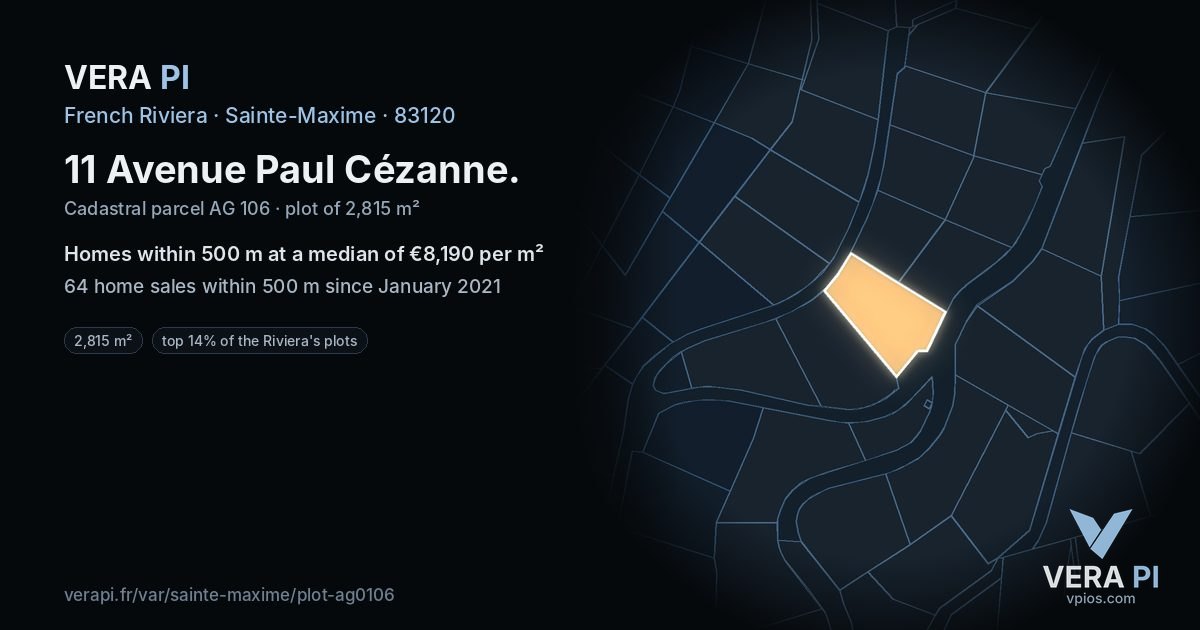 11 Avenue Paul Cézanne, Sainte-Maxime at night – the plot lit, the parcels around coloured by the prices near them