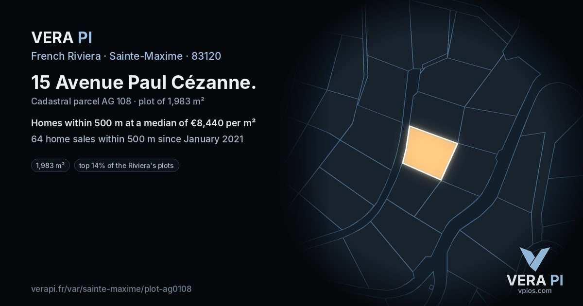 15 Avenue Paul Cézanne, Sainte-Maxime at night – the plot lit, the parcels around coloured by the prices near them