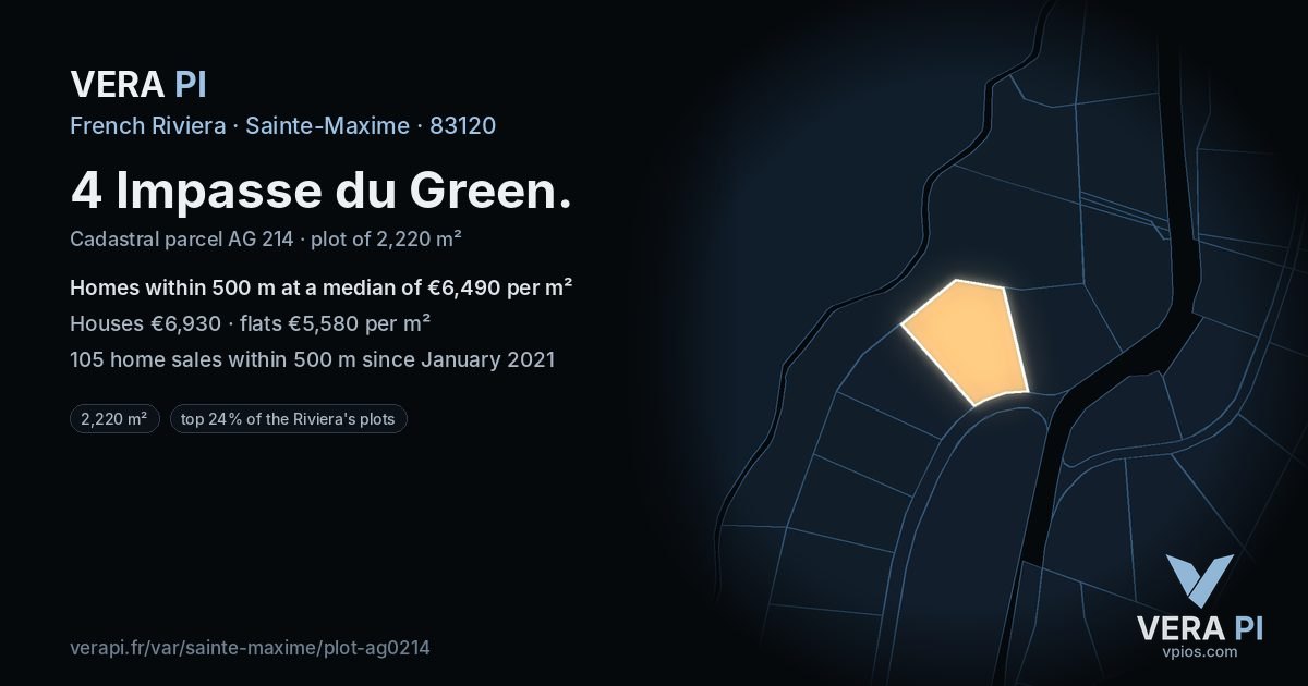4 Impasse du Green, Sainte-Maxime at night – the plot lit, the parcels around coloured by the prices near them
