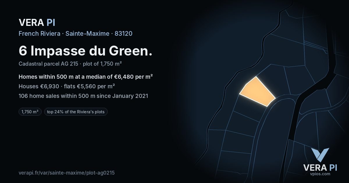 6 Impasse du Green, Sainte-Maxime at night – the plot lit, the parcels around coloured by the prices near them