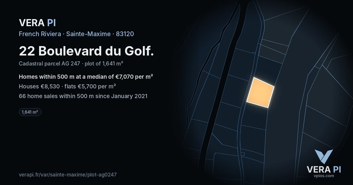 22 Boulevard du Golf, Sainte-Maxime at night – the plot lit, the parcels around coloured by the prices near them
