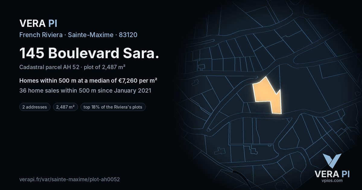 145 Boulevard Sara, Sainte-Maxime at night – the plot lit, the parcels around coloured by the prices near them