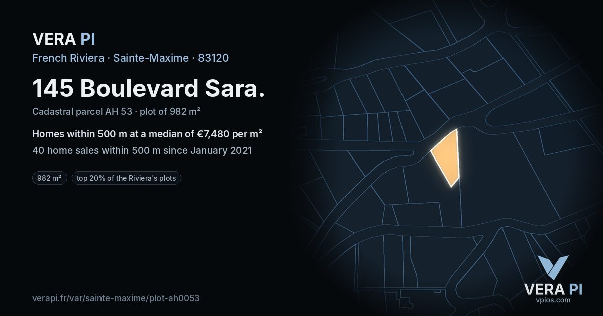145 Boulevard Sara, Sainte-Maxime at night – the plot lit, the parcels around coloured by the prices near them