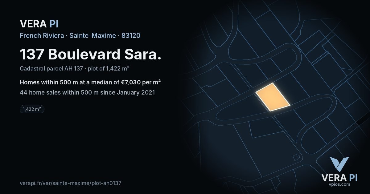 137 Boulevard Sara, Sainte-Maxime at night – the plot lit, the parcels around coloured by the prices near them