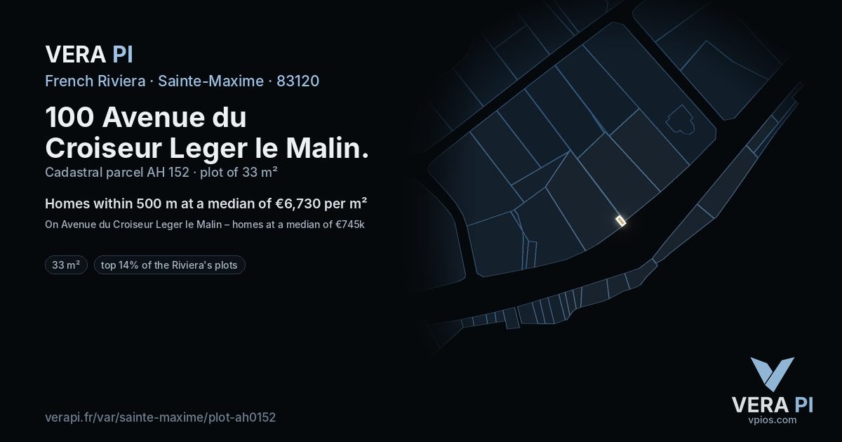 100 Avenue du Croiseur Leger le Malin, Sainte-Maxime at night – the plot lit, the parcels around coloured by the prices near them