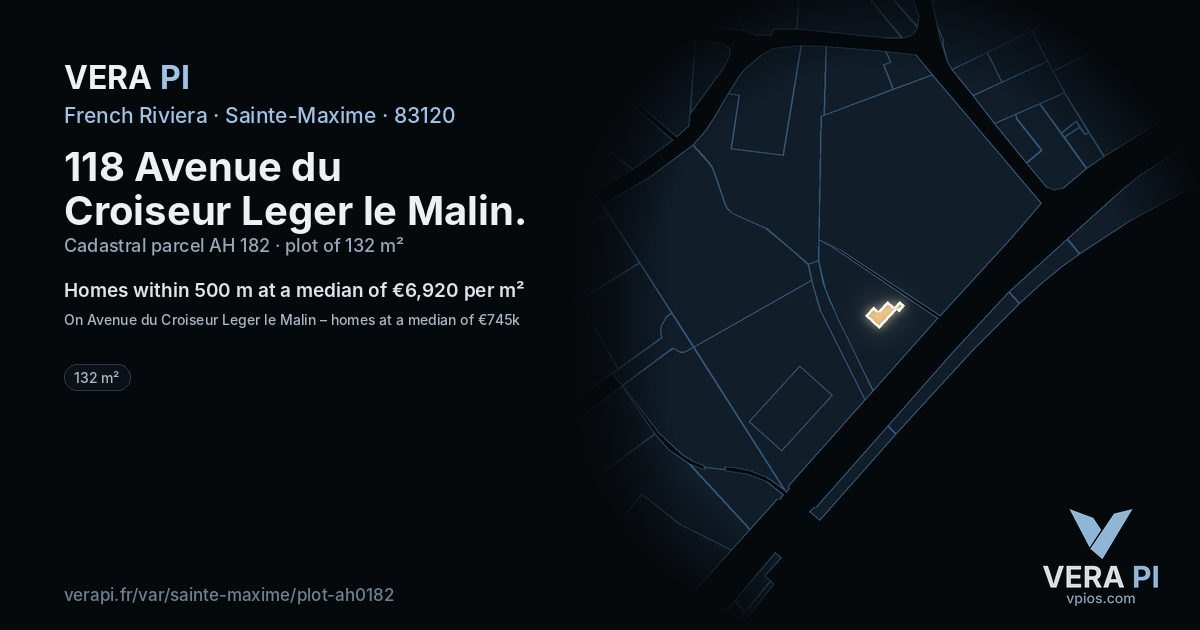 118 Avenue du Croiseur Leger le Malin, Sainte-Maxime at night – the plot lit, the parcels around coloured by the prices near them