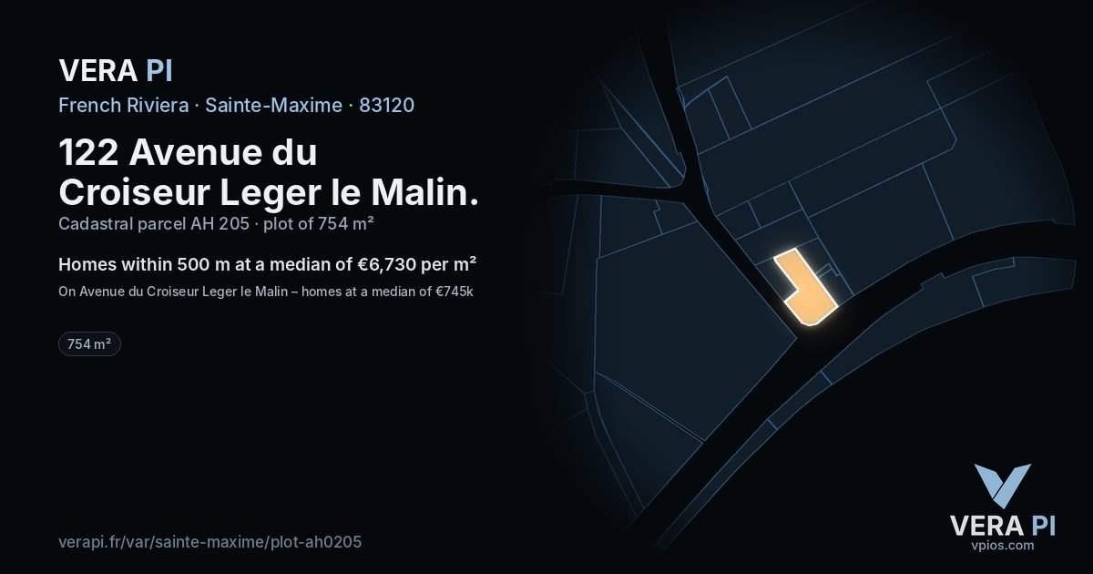 122 Avenue du Croiseur Leger le Malin, Sainte-Maxime at night – the plot lit, the parcels around coloured by the prices near them