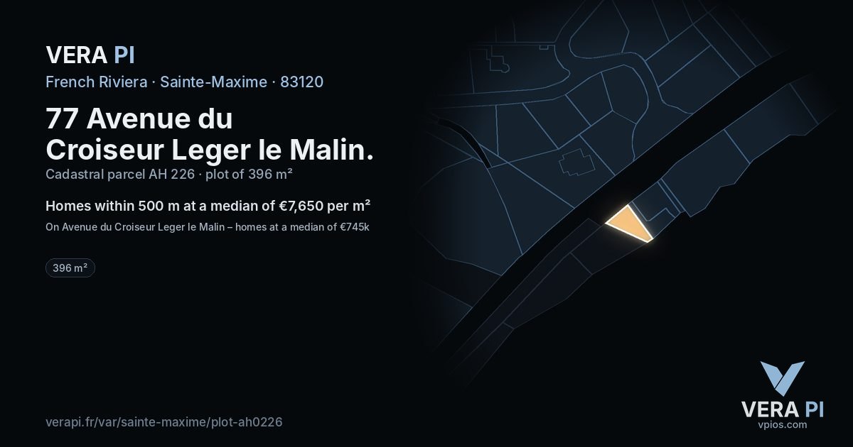 77 Avenue du Croiseur Leger le Malin, Sainte-Maxime at night – the plot lit, the parcels around coloured by the prices near them