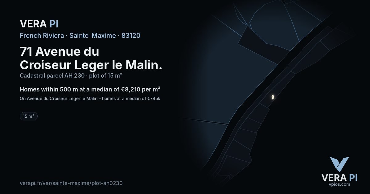 71 Avenue du Croiseur Leger le Malin, Sainte-Maxime at night – the plot lit, the parcels around coloured by the prices near them