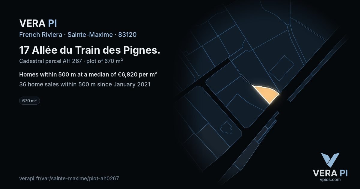 17 Allée du Train des Pignes, Sainte-Maxime at night – the plot lit, the parcels around coloured by the prices near them