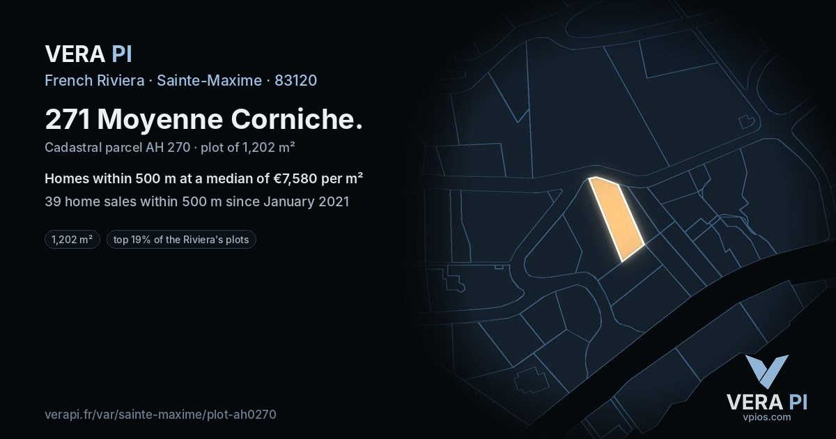 271 Moyenne Corniche, Sainte-Maxime at night – the plot lit, the parcels around coloured by the prices near them