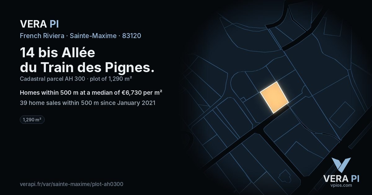 14 bis Allée du Train des Pignes, Sainte-Maxime at night – the plot lit, the parcels around coloured by the prices near them
