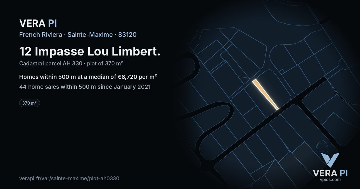 12 Impasse Lou Limbert, Sainte-Maxime at night – the plot lit, the parcels around coloured by the prices near them