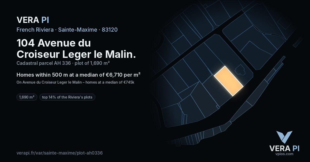 104 Avenue du Croiseur Leger le Malin, Sainte-Maxime at night – the plot lit, the parcels around coloured by the prices near them