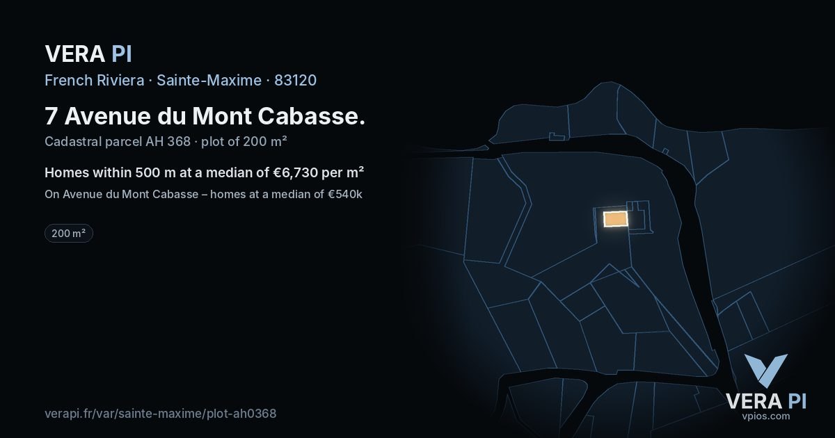 7 Avenue du Mont Cabasse, Sainte-Maxime at night – the plot lit, the parcels around coloured by the prices near them
