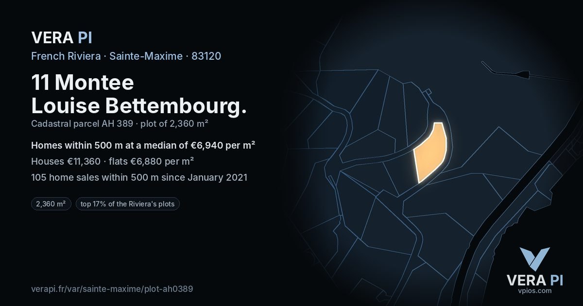 11 Montee Louise Bettembourg, Sainte-Maxime at night – the plot lit, the parcels around coloured by the prices near them