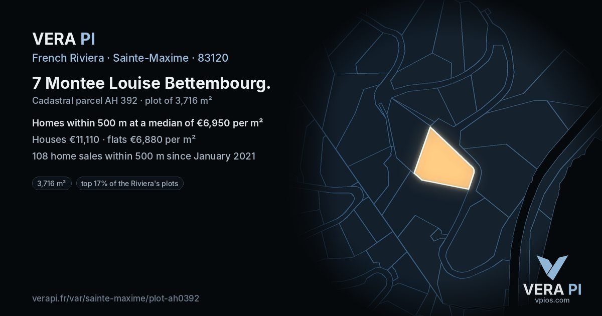7 Montee Louise Bettembourg, Sainte-Maxime at night – the plot lit, the parcels around coloured by the prices near them