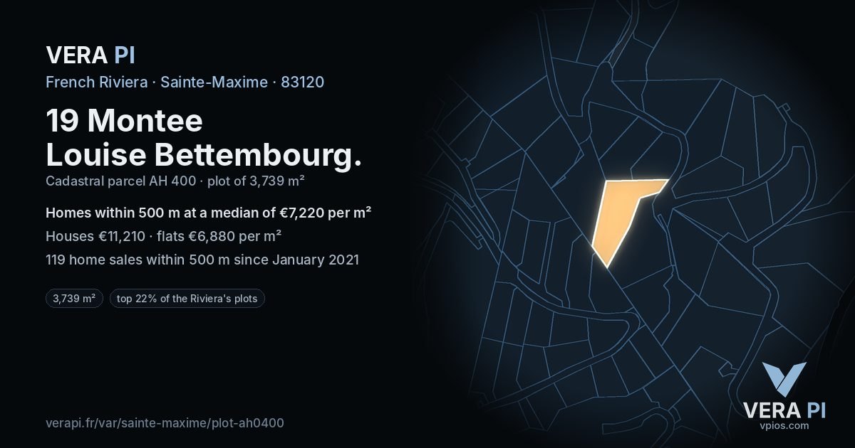 19 Montee Louise Bettembourg, Sainte-Maxime at night – the plot lit, the parcels around coloured by the prices near them