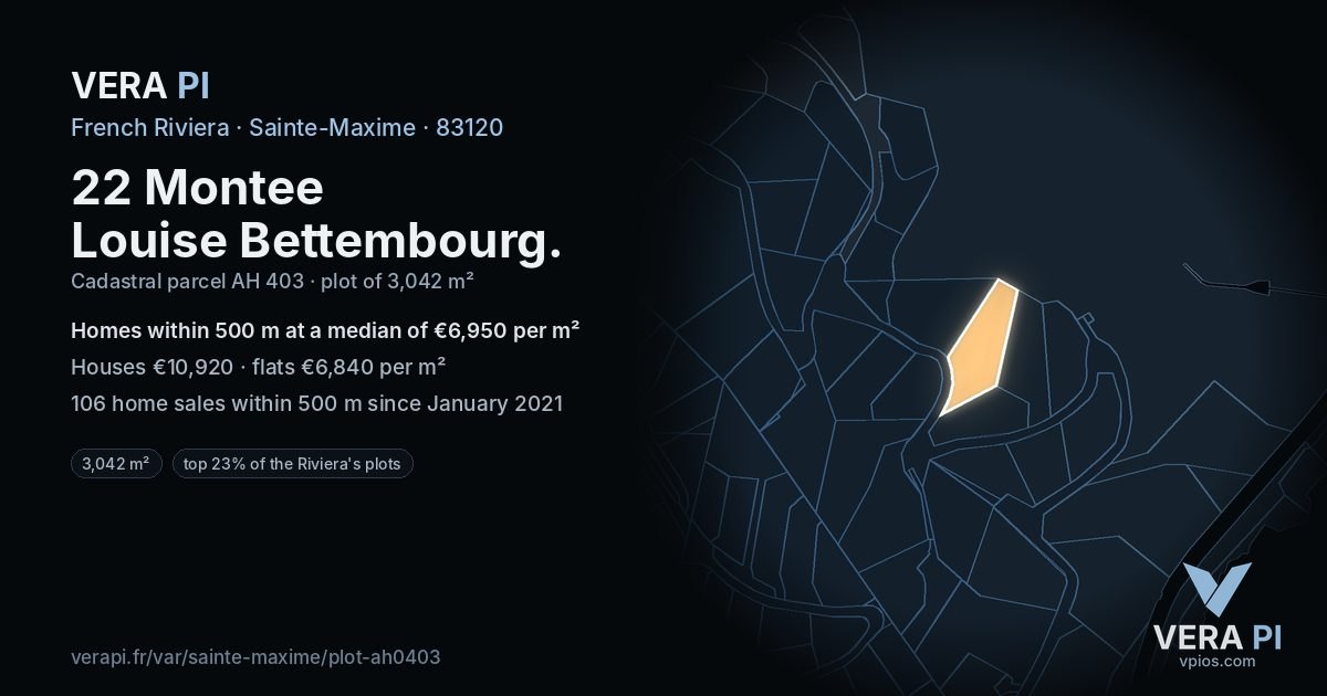 22 Montee Louise Bettembourg, Sainte-Maxime at night – the plot lit, the parcels around coloured by the prices near them