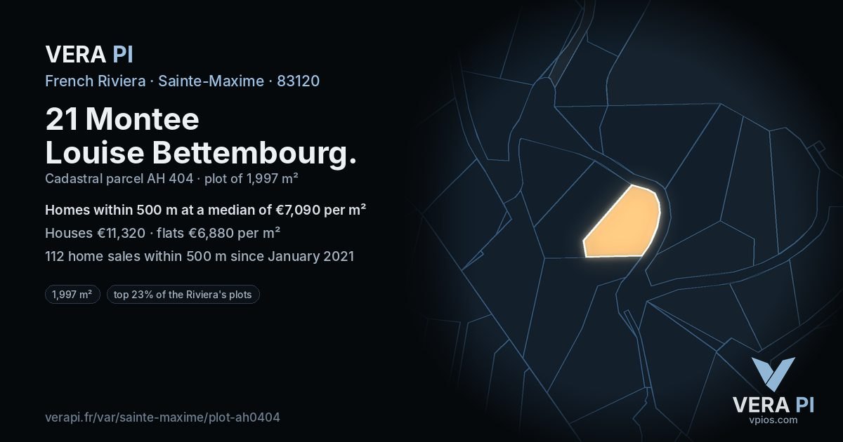 21 Montee Louise Bettembourg, Sainte-Maxime at night – the plot lit, the parcels around coloured by the prices near them
