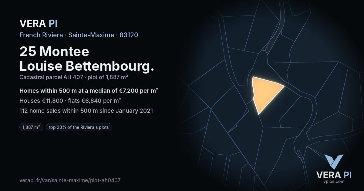 25 Montee Louise Bettembourg, Sainte-Maxime at night – the plot lit, the parcels around coloured by the prices near them