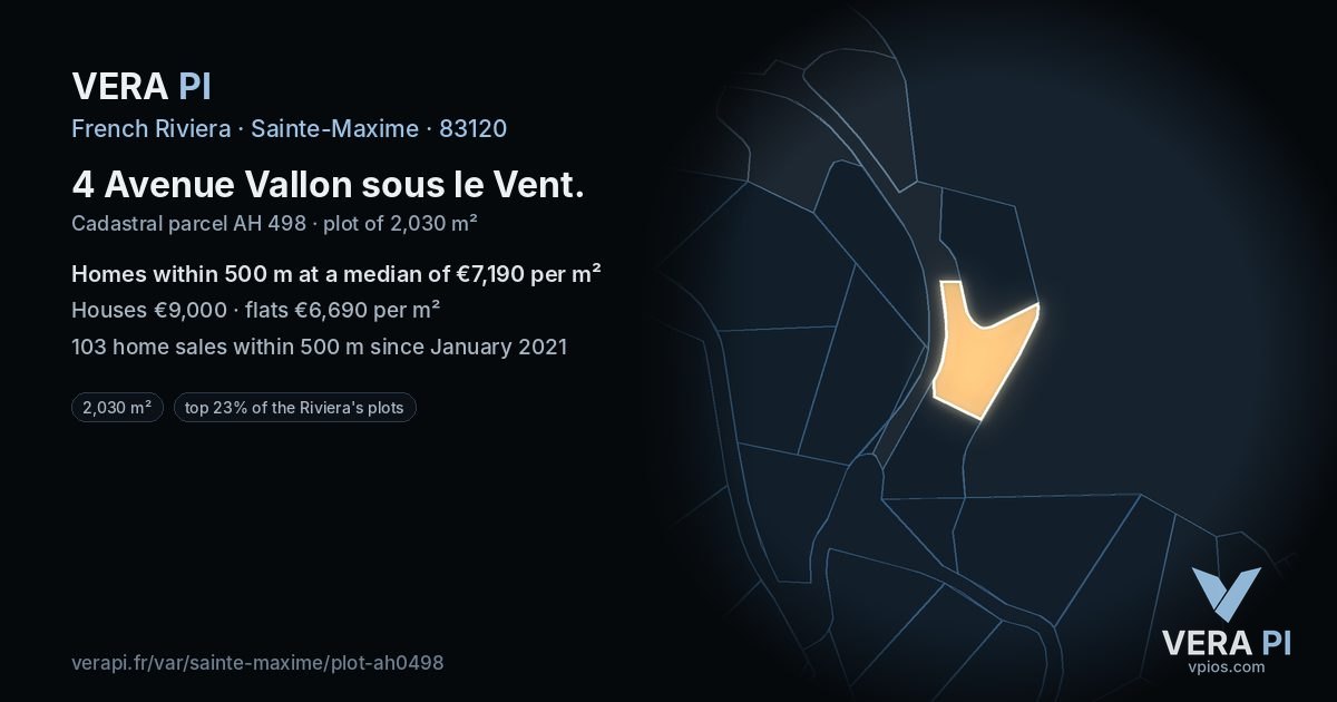 4 Avenue Vallon sous le Vent, Sainte-Maxime at night – the plot lit, the parcels around coloured by the prices near them