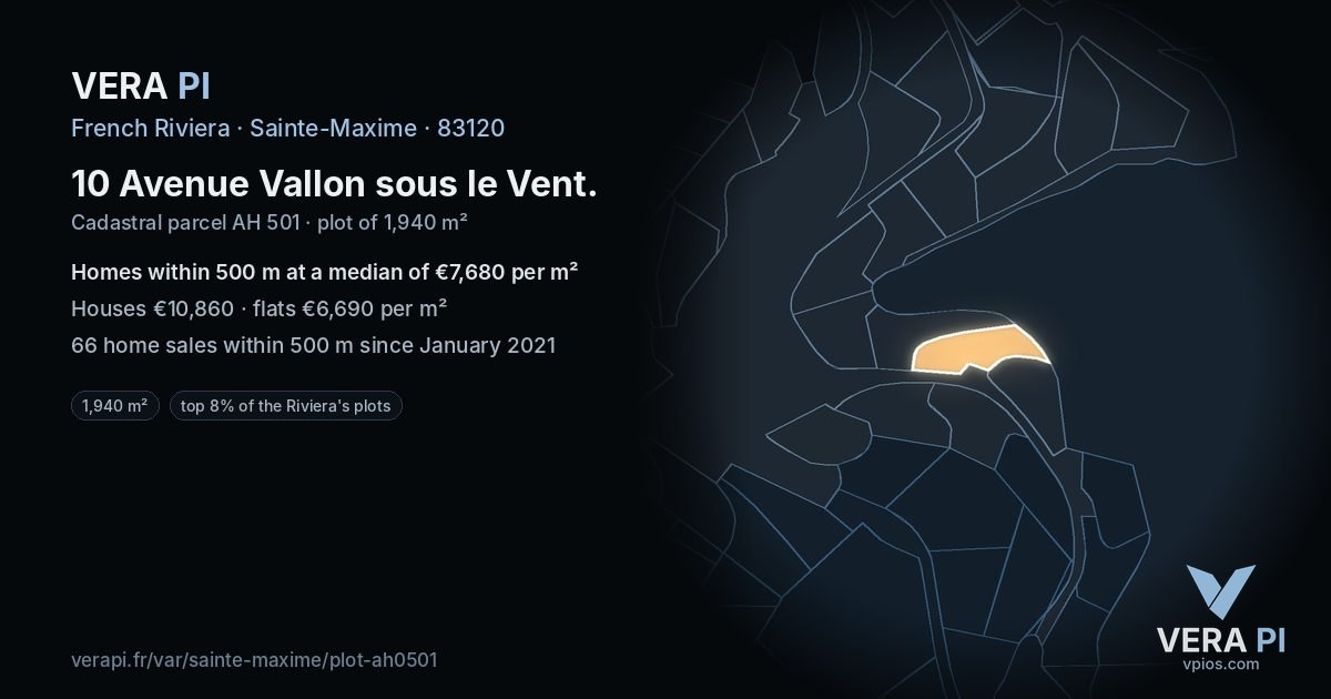 10 Avenue Vallon sous le Vent, Sainte-Maxime at night – the plot lit, the parcels around coloured by the prices near them