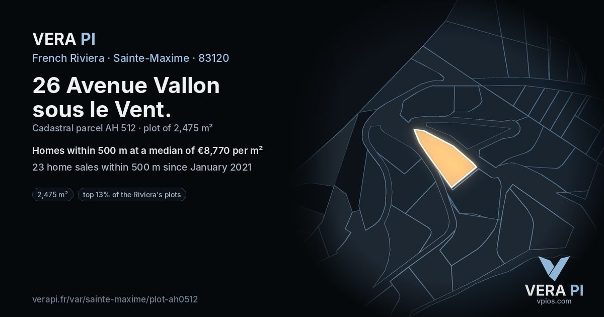 26 Avenue Vallon sous le Vent, Sainte-Maxime at night – the plot lit, the parcels around coloured by the prices near them