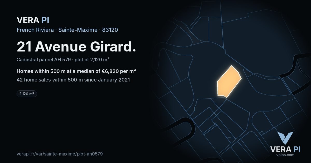 21 Avenue Girard, Sainte-Maxime at night – the plot lit, the parcels around coloured by the prices near them