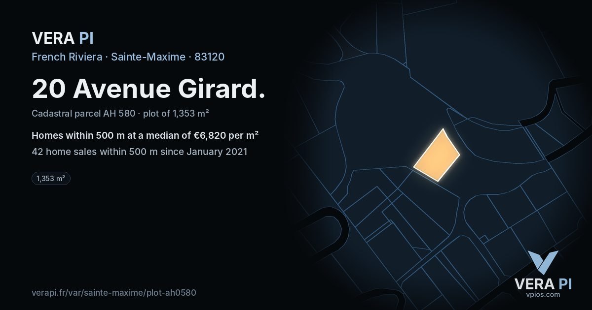 20 Avenue Girard, Sainte-Maxime at night – the plot lit, the parcels around coloured by the prices near them