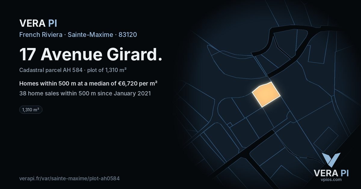 17 Avenue Girard, Sainte-Maxime at night – the plot lit, the parcels around coloured by the prices near them