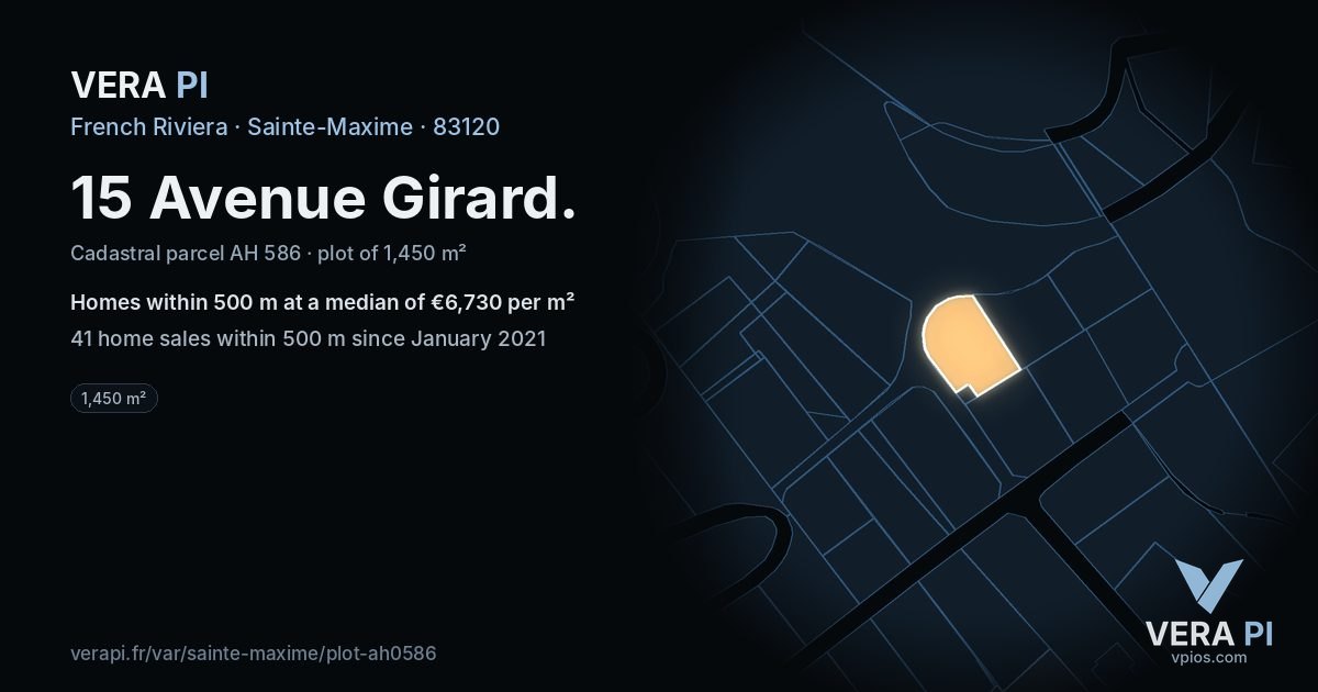 15 Avenue Girard, Sainte-Maxime at night – the plot lit, the parcels around coloured by the prices near them
