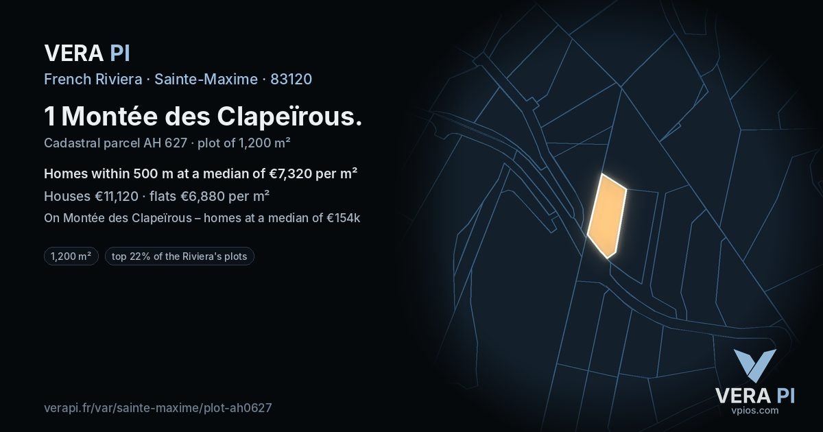 1 Montée des Clapeïrous, Sainte-Maxime at night – the plot lit, the parcels around coloured by the prices near them