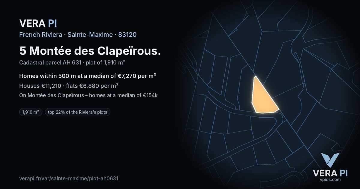 5 Montée des Clapeïrous, Sainte-Maxime at night – the plot lit, the parcels around coloured by the prices near them