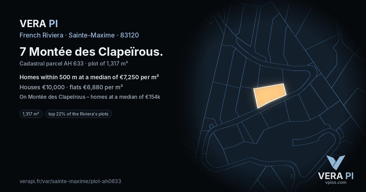 7 Montée des Clapeïrous, Sainte-Maxime at night – the plot lit, the parcels around coloured by the prices near them