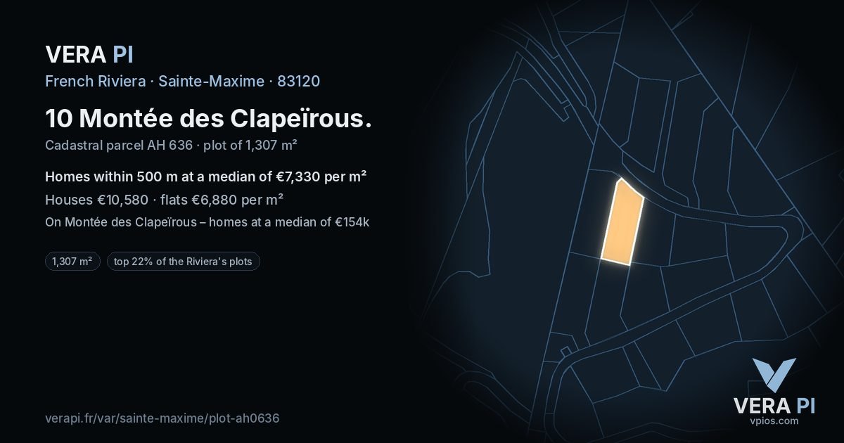 10 Montée des Clapeïrous, Sainte-Maxime at night – the plot lit, the parcels around coloured by the prices near them
