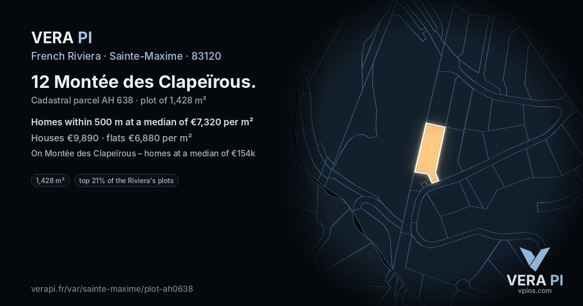 12 Montée des Clapeïrous, Sainte-Maxime at night – the plot lit, the parcels around coloured by the prices near them