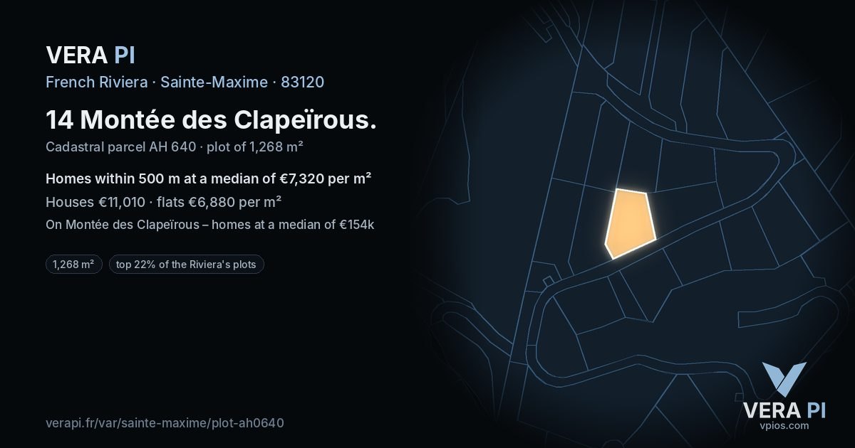 14 Montée des Clapeïrous, Sainte-Maxime at night – the plot lit, the parcels around coloured by the prices near them